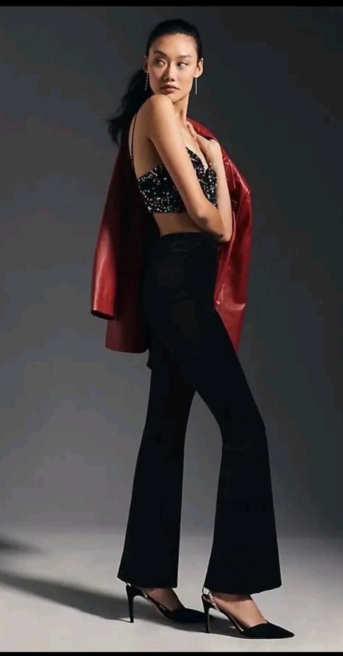 Anthropologie Black Velvet Trouser Flare Pants US 10